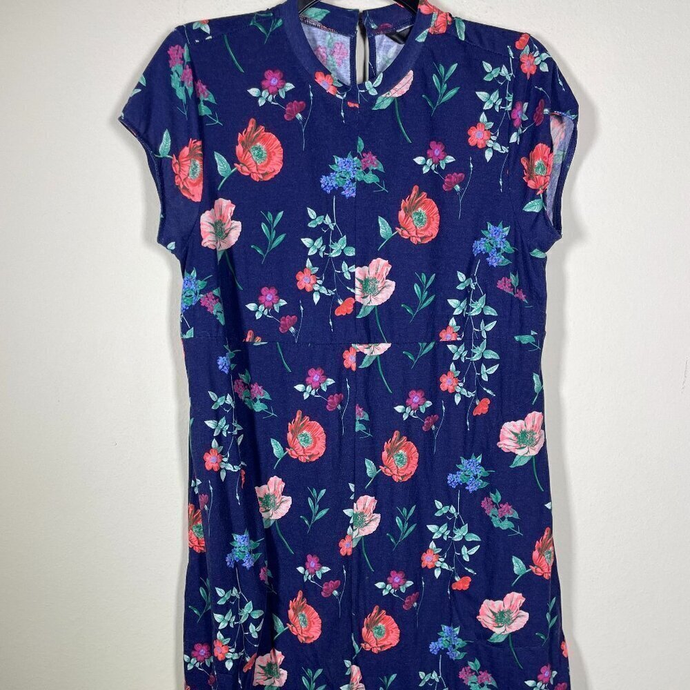 eShakti Women's Short Sleeve Navy Floral Dress Large Tee Shirt Dress!